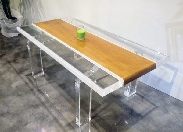 lucite wood coffe table stripes